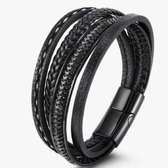 Vintage Men's Multi-Layer Leather Wrist Cuff Bracelet Magnetic Clasp Ban… - Picture 3 of 6